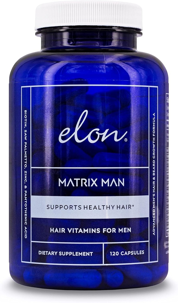Elon Matrix Man - 60 Day Supply - Hair Growth Vitamins for Men – Saw Palmetto & Biotin Advanced Formula Vitamins – Promotes Healthy Beard Growth – (120 Capsules) 2