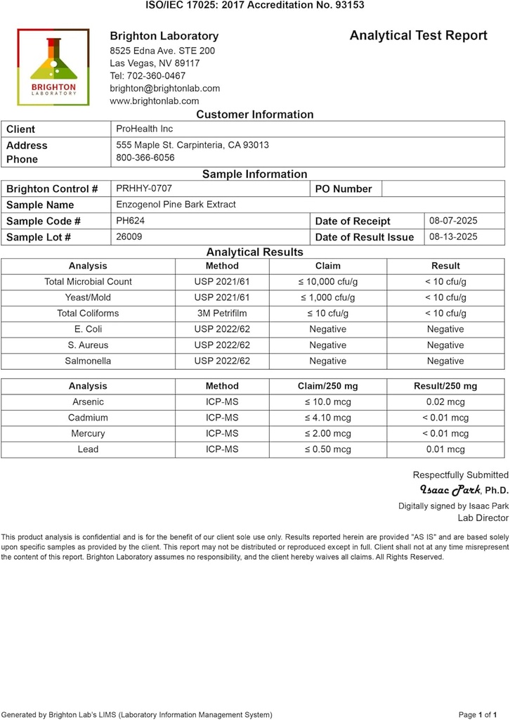 ProHealth Enzogenol Pine Bark Extract 250 mg per 2 Capsule Serving, 60 Capsules from New Zealand for Those Over 40 to Promote Brain and Heart Health, Exercise Recovery, Protect Joints from Damage 5