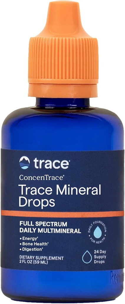 Trace Minerals ConcenTrace Trace Mineral Drops - Liquid Supplement for Bone & Joint Support - Aids Hydration & Electrolyte Restoration - Unflavored, 2 fl oz (24 Servings) 2