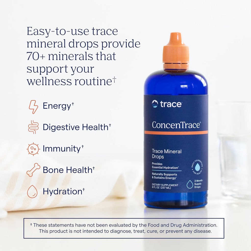 Trace Minerals ConcenTrace Trace Mineral Drops - Liquid Supplement for Bone & Joint Support - Aids Hydration & Electrolyte Restoration - Unflavored, 2 fl oz (24 Servings) 3