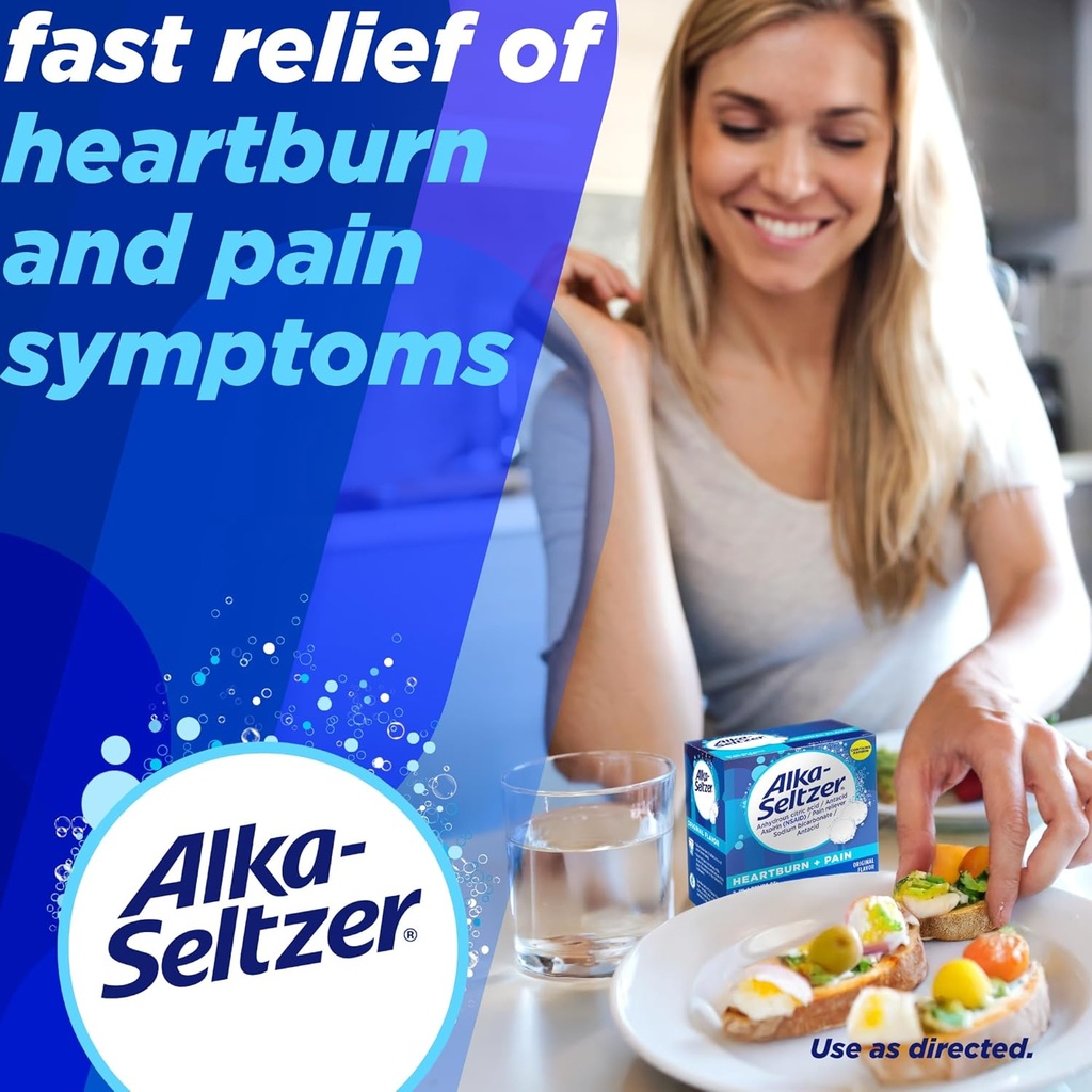 Alka-Seltzer Heartburn + Pain Effervescent Aspirin + Antacid Tablets, Fast Heartburn Relief and Acid Indigestion Relief, Pain Relief with Aspirin, 72 Ct 3