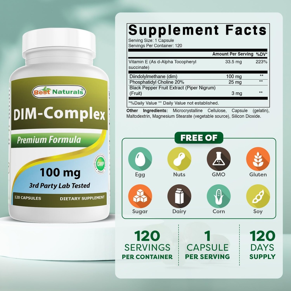 Best Naturals DIM Complex 100 mg 120 Capsules (120 Count (Pack of 3)) 3