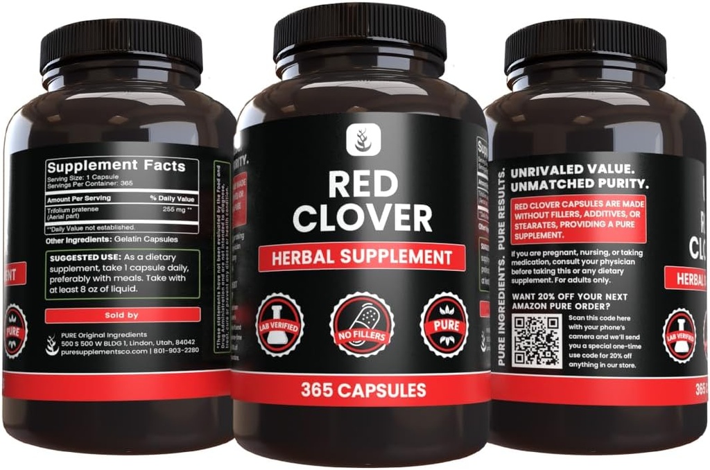 PURE ORIGINAL INGREDIENTS Red Clover (365 Capsules) No Magnesium Or Rice Fillers, Always Pure, Lab Verified 5