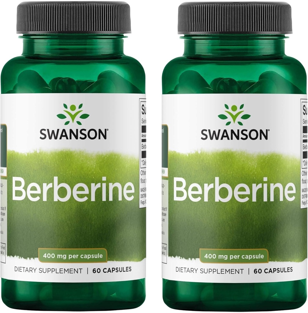 Swanson Berberine - Standardized 97% Berberine HCl- 400mg Each - 60 Capsules 3 Bottles 6