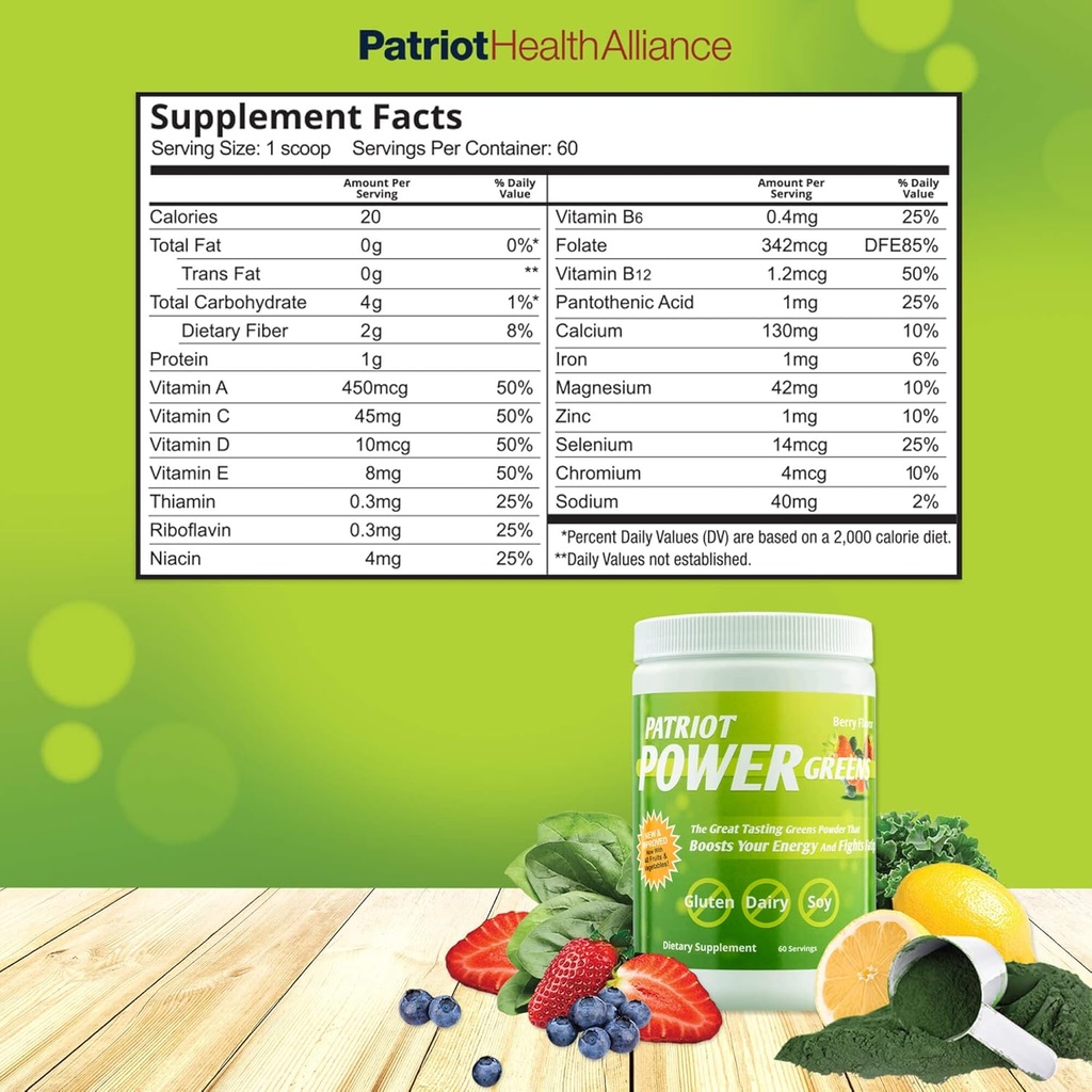 Patriot Power Greens: 40+ Fruits & Vegetables, Organic Superfood Dietary Supplement, 60 Servings 4