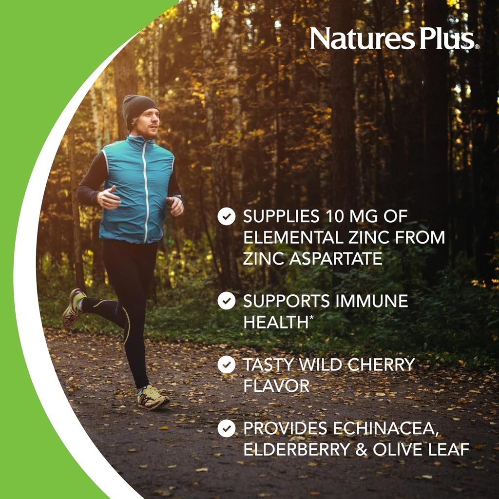 NaturesPlus Herbal Actives ImmunActin - 60 Zinc Lozenges, Pack of 2 - Wild Cherry Flavor - Supports Immune Health - with Echinacea, Elderberry & Olive Leaf - Gluten Free - 120 Total Servings 5
