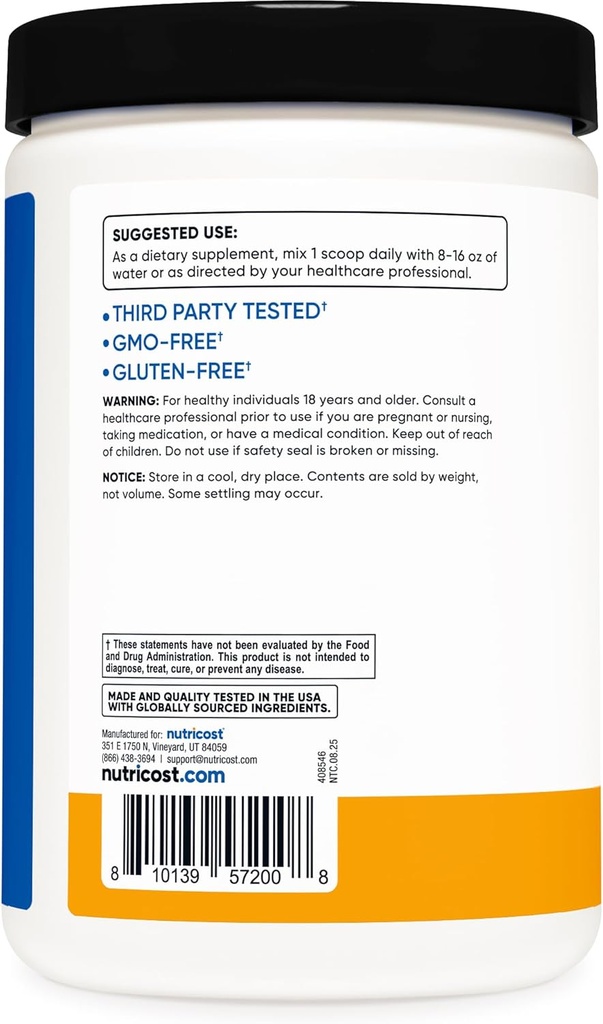 Nutricost BCAA + Hydration Powder (Peach Mango) 30 Servings - Branched Chain Amino Acids with Hydration Complex - Gluten-Free, Non-GMO 5