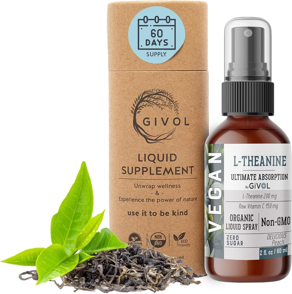 200mg L-Theanine & 150mg Vitamin C Liquid Spray for Kids & Adults - Real Peach Extract Flavor - Non-GMO, Gluten Free, Sugar Free, Alcohol Free, All Natural - 2 Fl Oz 60 Days Supply 2