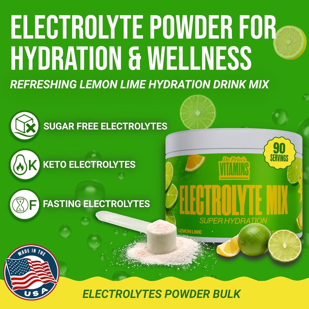 Dr. Price’s Electrolyte Mix | Sugar-Free Hydration Powder with 72+ Trace Minerals | No Sugar, Fast-Dissolving Electrolytes Powder Packets | Lemon-Lime, 90 Servings 4
