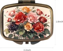 Dynippy Pill Case Pill Box with Mirror Retro Pocket 2 Compartment Medicine Case Vitamin Pill Organizer for Pocket Purse and Travel (Cute Flower) 4