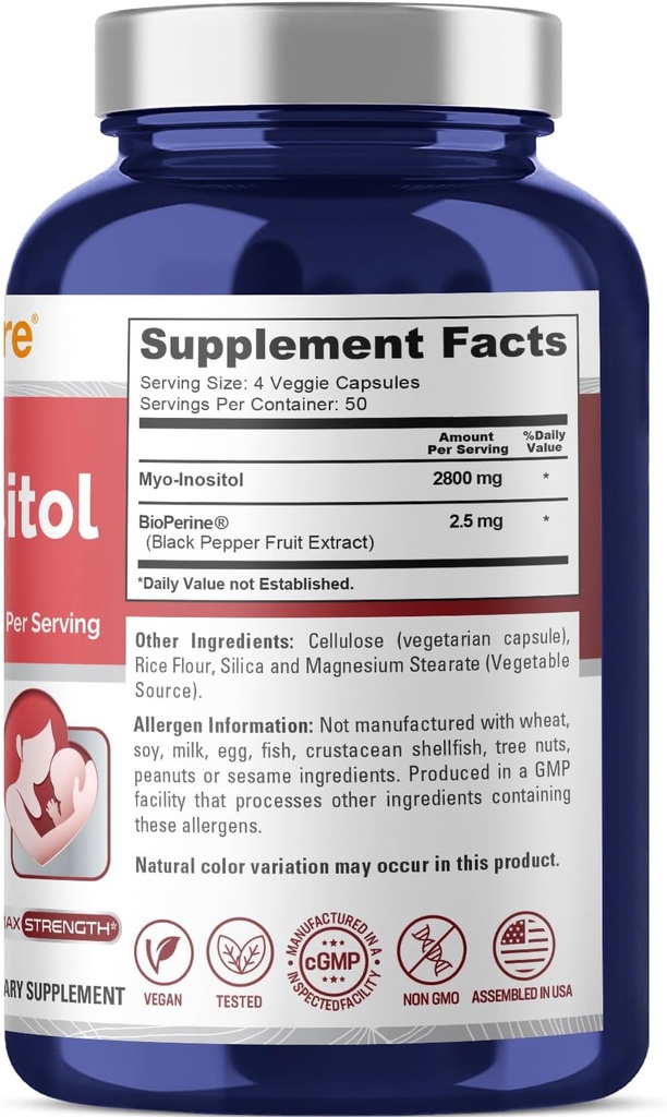 NusaPure Myo-Inositol 2800mg, 200 Capsules, Extra Strength Supplement, Non-GMO 3