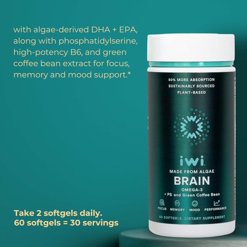 Iwi Omega-3 Minis & Brain Omega-3 Bundle, 30 Servings, Vegan Plant-Based Algae Omega 3 with EPA + DHA, Krill & Fish Oil Alternative, No Fishy Aftertaste 6