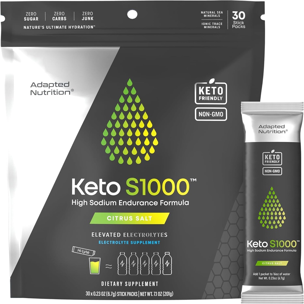 Keto S1000 Electrolyte Powder Packets | Keto and Paleo Friendly | No Sugar, Calories, Maltodextrin | Clean | 30 Citrus Salt Hydration Stick Packs 2