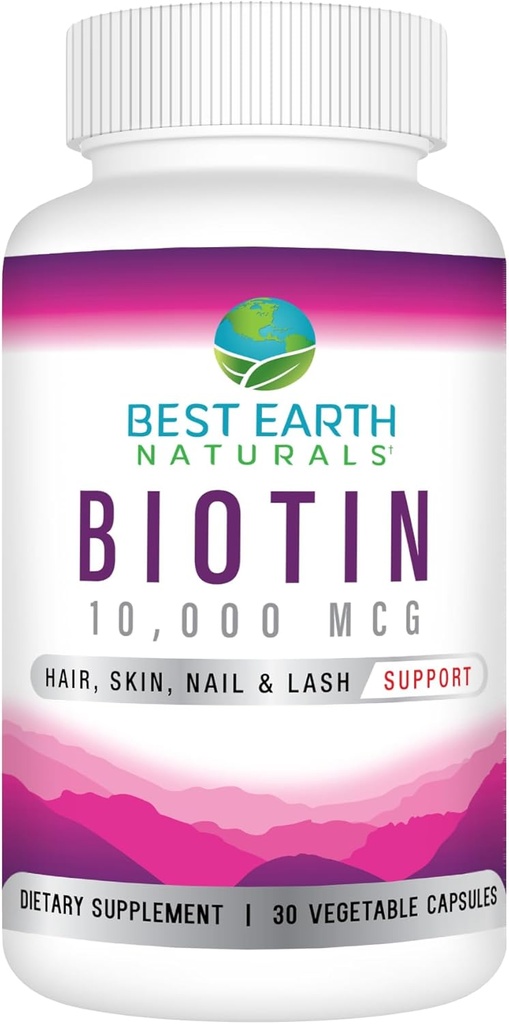 Best Earth Naturals Biotin 10,000mcg - Extra Strength Biotin Vitamin Supplement to Support Hair Growth, Strong Nails, Long Eye Lashes and Healthy Skin 2