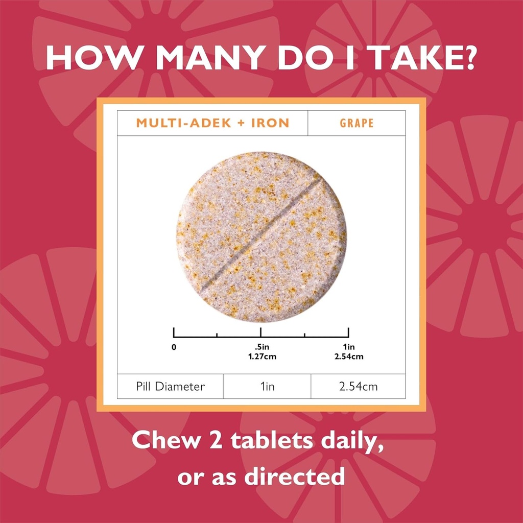 Celebrate Vitamins Multi ADEK Chewables, 60mg Iron - Daily Bariatric Multivitamin, Vitamins A, D, E, K & B12 for Duodenal Switch Surgery Patients - Grape (60 Tablets) 4