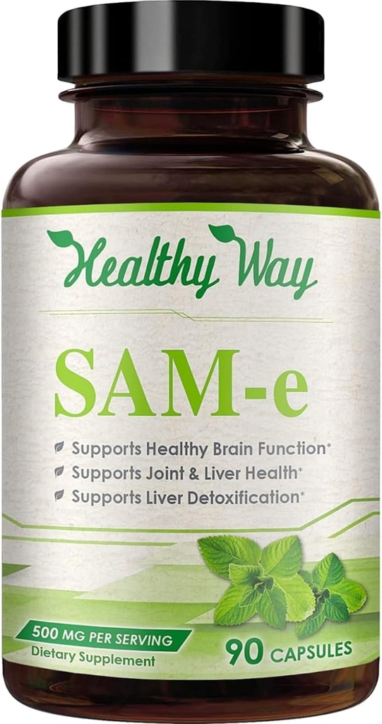 Healthy Way 500mg SAM-e Supplement - High Strength 500mg S-Adenosyl-L-Methionine Capsules for Joint Brain Liver and Mood Support - Non-GMO High Absorption Same Supplement (90 Servings) 2