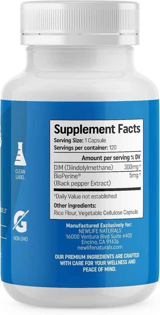NewLife Naturals DIM Supplement 300mg, Women & Men - Hormonal Acne Pills, Menopause Relief | Healthy Estrogen Level | Hormonal Balance - 120Day Supply 3