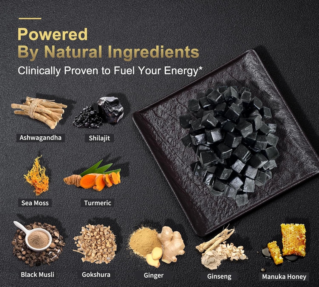 Shilajit Gummies with Ashwagandha, Turmeric - Organic, Zero Sugar & Vegan-Friendly Himalayan Shilajit for Men & Women - Energy, Calm, Cortisol, Sleep, Immune Support & Overall Health 4