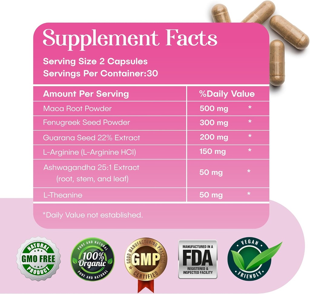 Crave – Women’s Desire Booster with Maca, Ashwagandha & L-Theanine – Natural Energy, Mood & Hormone Balance Support – 60 Vegan Capsules 3