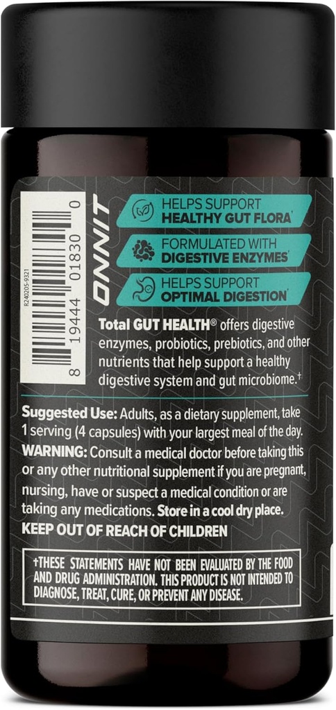 ONNIT Total Gut Health Daily Digestive Support, IGEN™ Non-GMO Tested Digestion Supplement for Women and Men with 7 Strains of Probiotics, Prebiotics, Enzymes and Betaine HCL, 60 Count 3