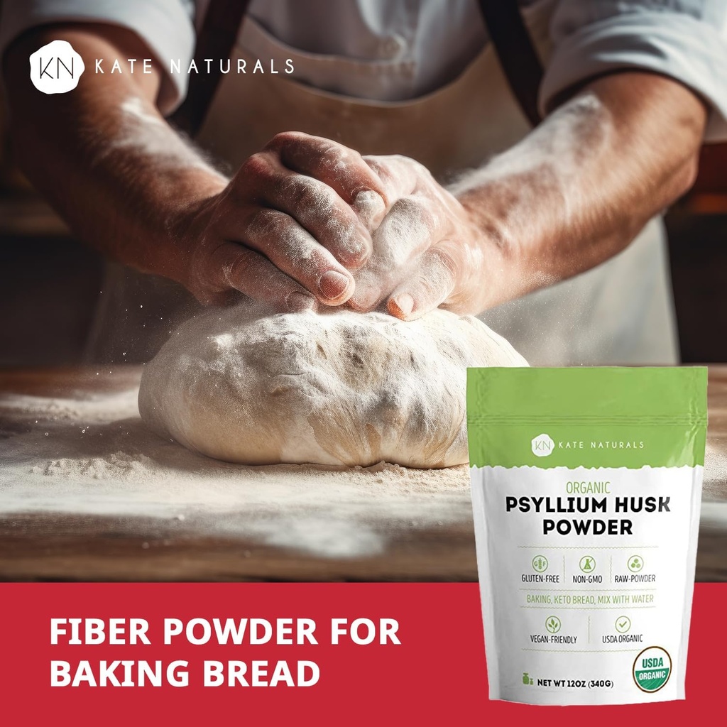 Kate Naturals Psyllium Husk Powder for Baking, Fiber & Digestion. Psyllium Seed Powder for Dogs & Cats (12oz, Organic, Gluten Free, Pet Safe) 5