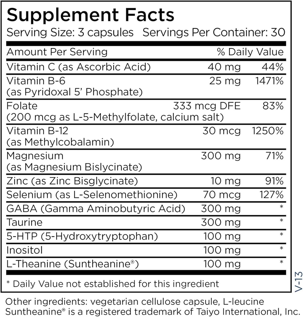 Metabolic Maintenance MetaCalm - GABA L-Theanine Supplement for Calm, Sleep, and Stress Support, Vitamin B6, Active Folate, Magnesium & 5-HTP Complex for Adults, Men and Women - 90 Capsules 6