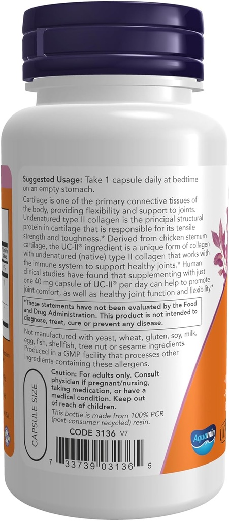 NOW Supplements, UC-II Type II Collagen, 120 Veg Capsules 3