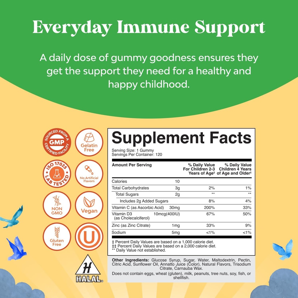 Natures Craft Organic Kids Immune Support Gummies - Vegan Organic Vitamin D Gummies for Kids with Vitamin C and Zinc for Immunity - D3 Zinc and C Gluten Free & Non GMO (120 Servings) 4