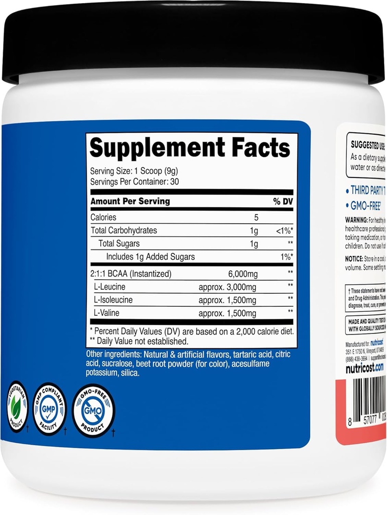 Nutricost BCAA Powder (Watermelon, 30 Servings) - Optimal 2:1:1 Ratio 6