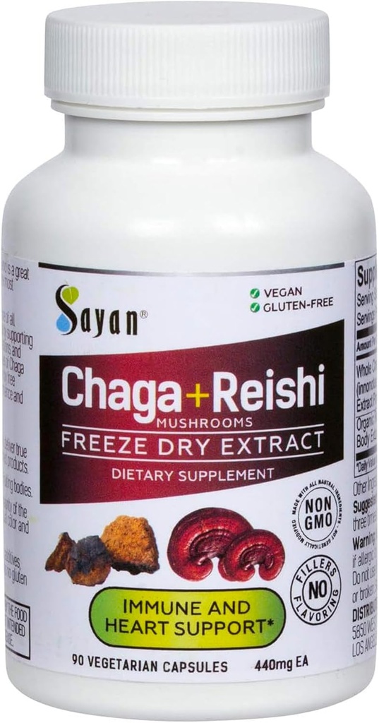 Sayan Siberian Chaga and Organic Reishi Mushroom Extract Supplement – 90 Capsules/440mg Each - Wild-Harvested, Antioxidant Blend for Immune System Support + Natural Energy Boost, Non-GMO, Gluten Free 2