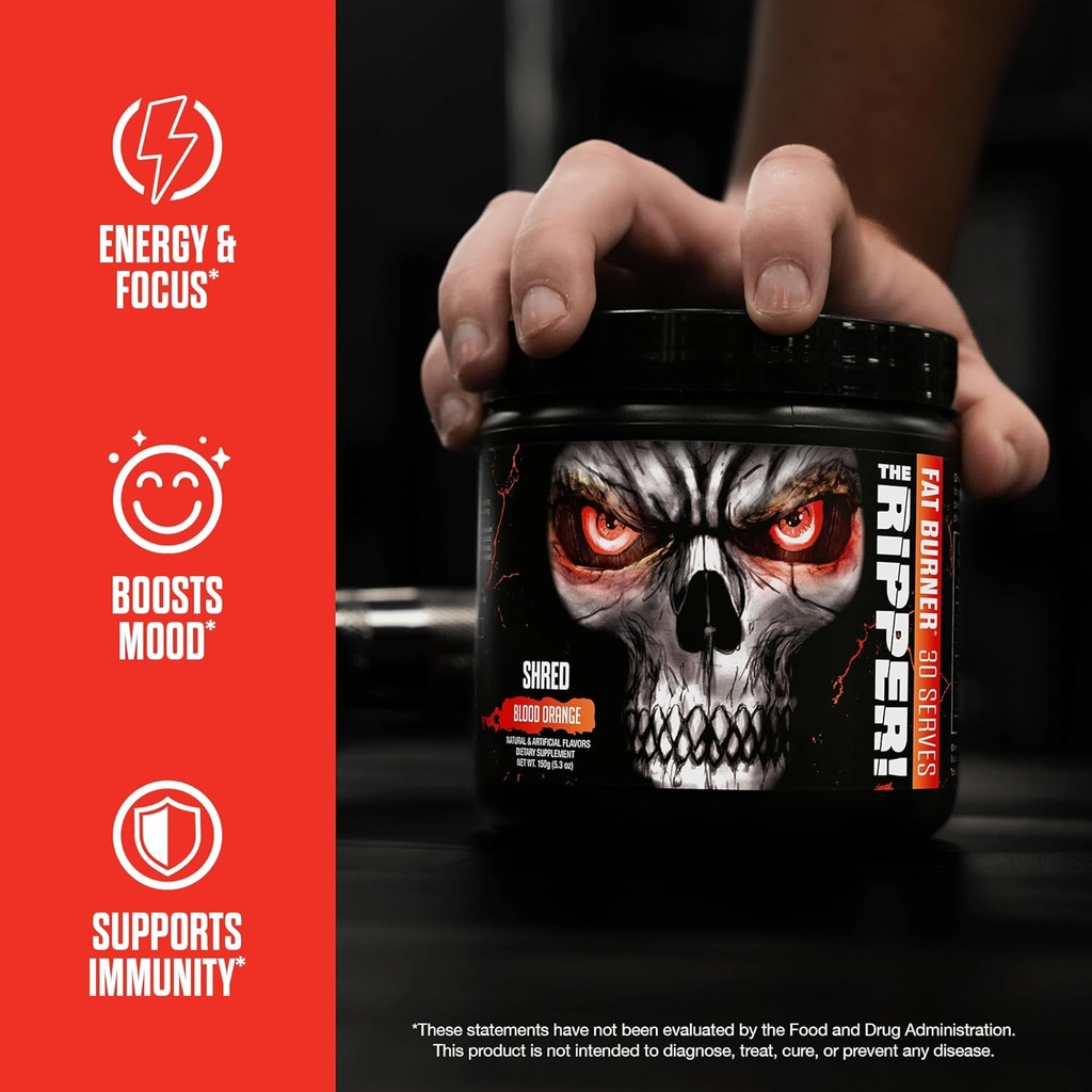 JNX SPORTS The Ripper! Shredding Thermogenic Fat Burner - Blood Orange 30 Servings | Advanced Fast Acting Thermogenic Pre-Workout, Appetite Suppressant, Extreme Energy for Men & Women 4