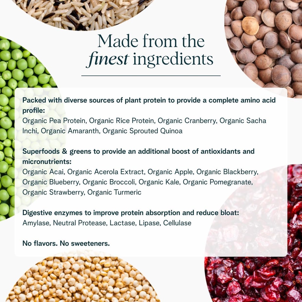 Ora Organic Vegan Protein Powder - 23g Plant Based Pea Protein + Superfood for Women and Men - Unsweetened & Unflavored - 20 Servings, No Erythritol, Keto-Friendly, Gluten-Free, Paleo, Soy-Free 4