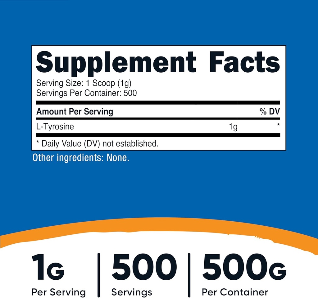 Nutricost L-Tyrosine Powder 500 Grams - Pure L-Tyrosine Powder 1000mg Per Serving 3