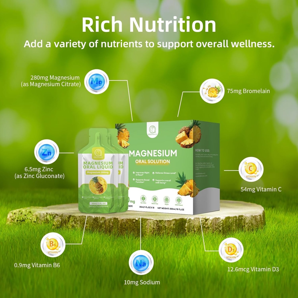 Magnesium Citrate Liquid (10 oz), High Absorption Magnesium Citrate Oral Solution Supplement with Bromelain, Vitamin C D3 B6 Zinc for Night, Muscle & Energy Support 6