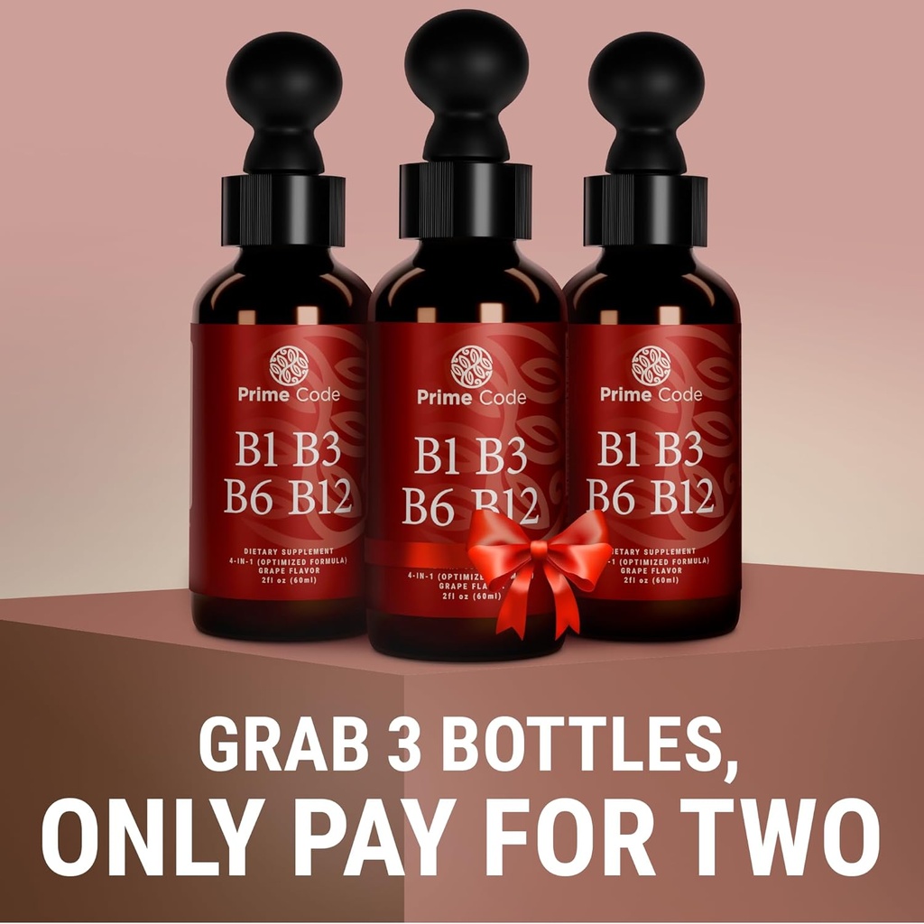 Prime Code Liquid Vitamin B1 Drops with Vitamin B3 B6 & B12 | B Complex Liquid Supplement | Thiamine Supplement for Adults | High Absorption | Immune Support | Non-GMO | Gluten-Free 4