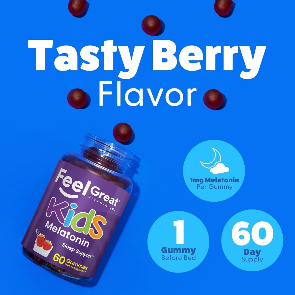 Feel Great Kids Melatonin Gummy | Strawberry Flavored Melatonin Gummies Kids | 1 MG of Melatonin Sleep Aid for Kids | Vegan Gummies | 60 Day Supply 4