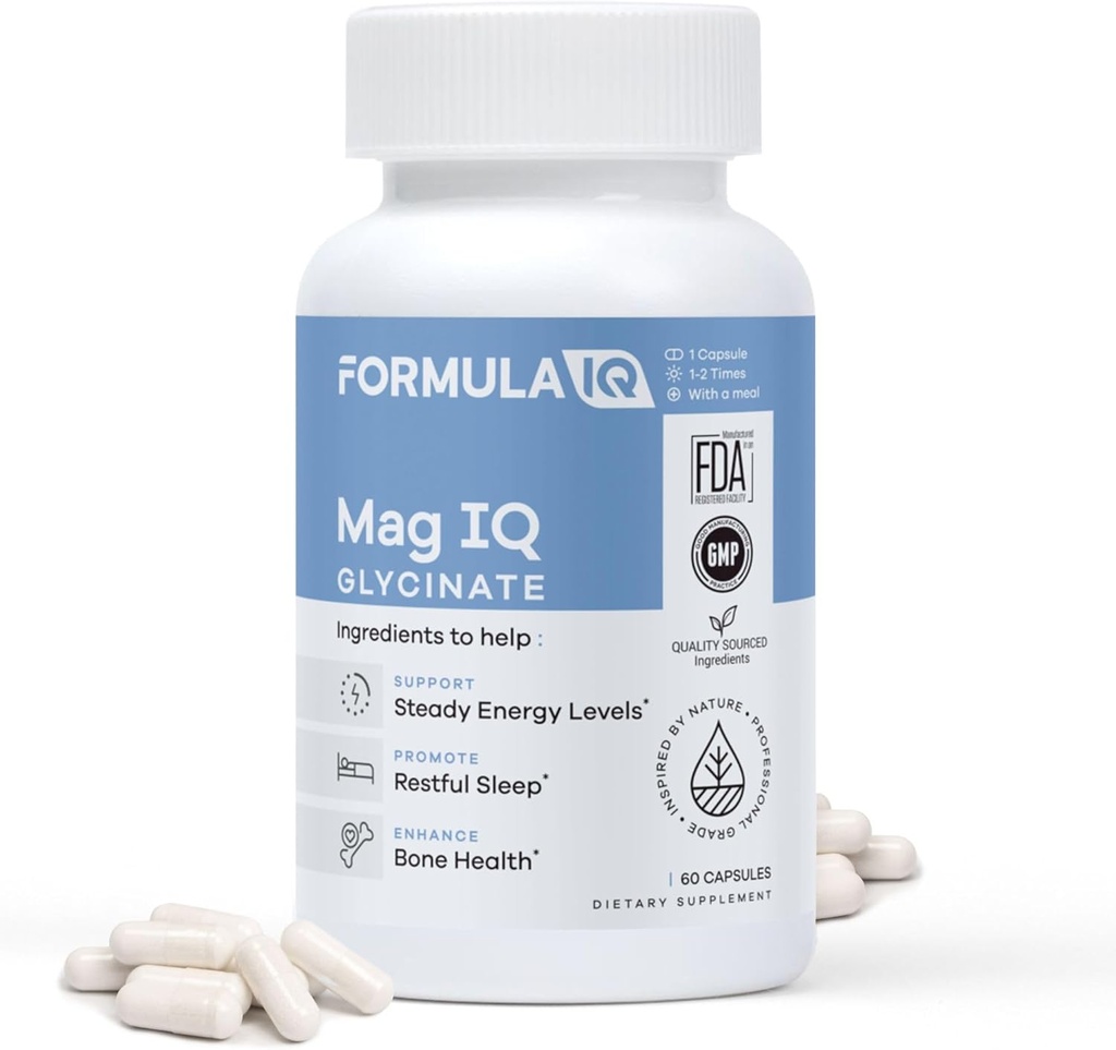 FIQ - Mag IQ Glycinate - Magnesium Bisglycinate Chelate TRAACS - High Absorption Magnesium Glycinate Supplement - Sleep, Daily Energy, & Bone Wellness - 60 Capsules 2