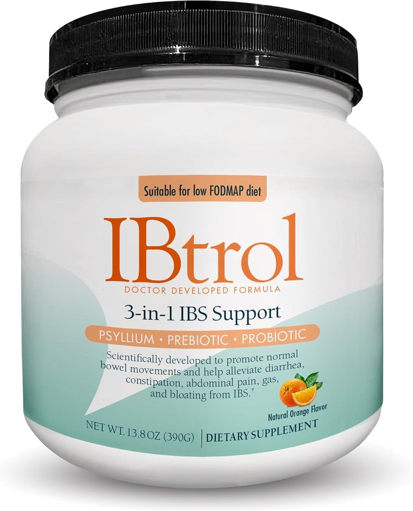IBtrol® 3–in–1 IBS Gut Health Supplement with Psyllium, Prebiotic and Probiotics, Manages IBS Symptoms, Gas, Bloating, Diarrhea, Constipation, Abdominal Pain 60 Servings (Natural Orange Flavor) 2
