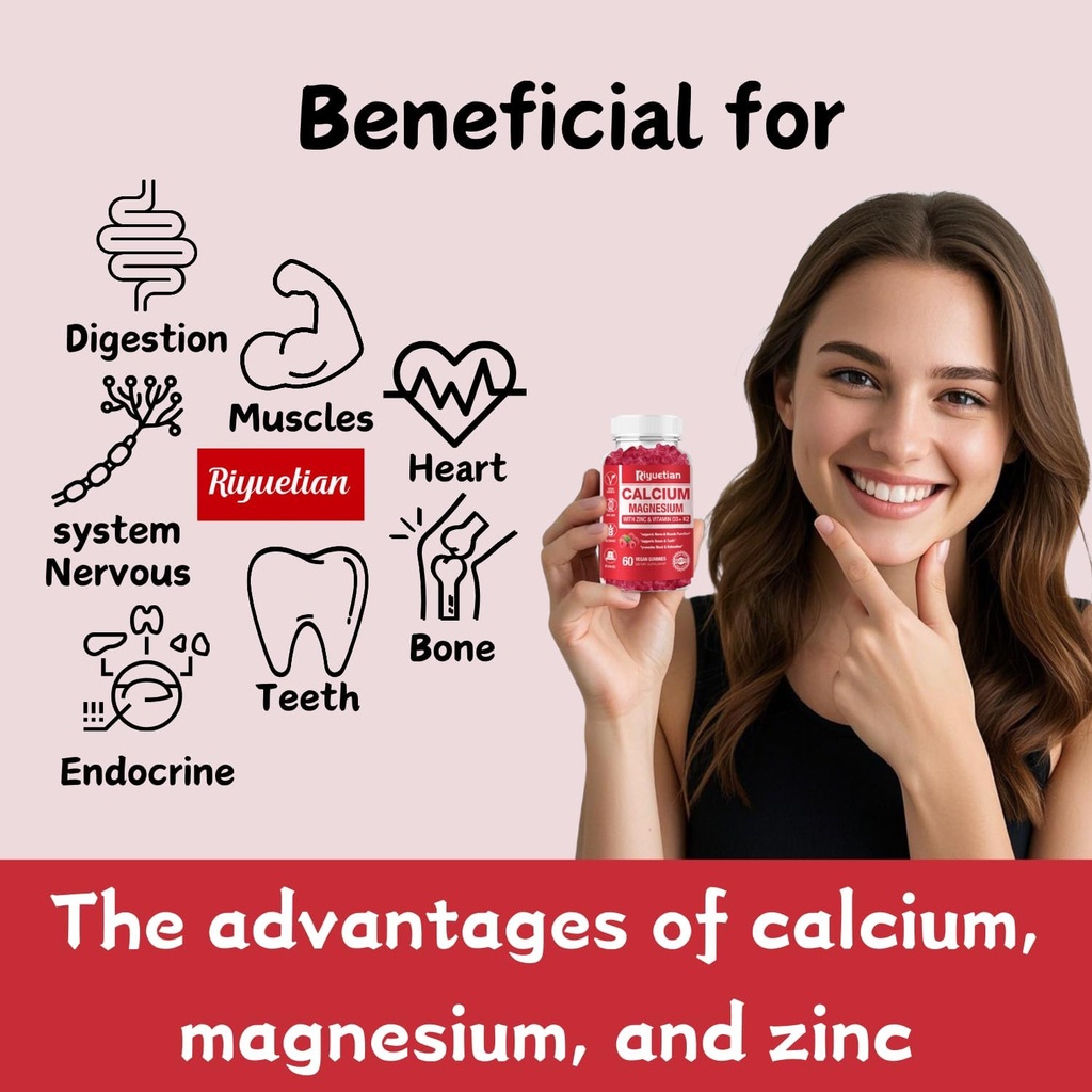Calcium Gummies + Magnesium & Zinc with Vitamin D3 & K2, High Absorption Calcium Supplement for Bone, Teeth & Immune Support, Non GMO, Vegan, 120 Count 3