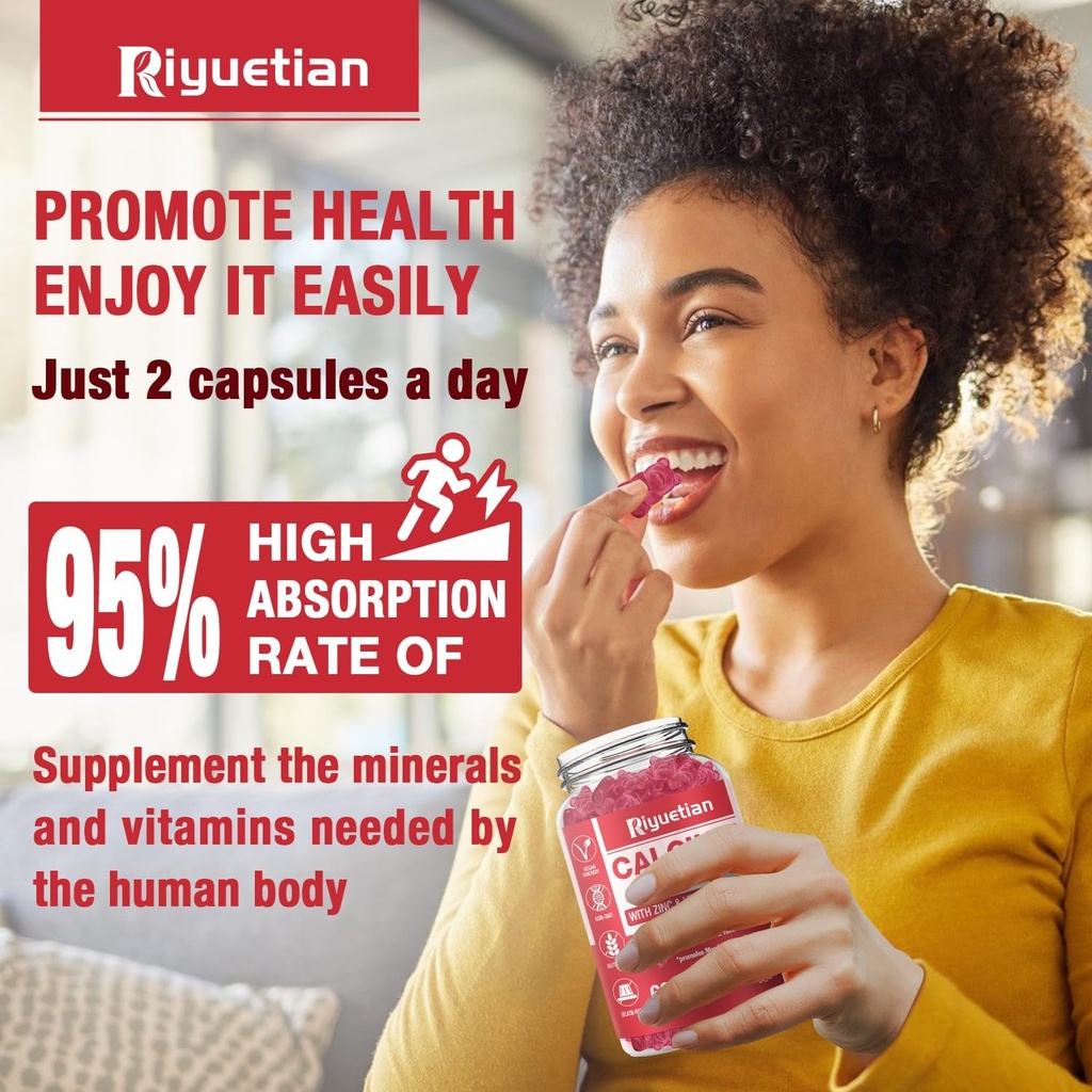 Calcium Gummies + Magnesium & Zinc with Vitamin D3 & K2, High Absorption Calcium Supplement for Bone, Teeth & Immune Support, Non GMO, Vegan, 120 Count 4