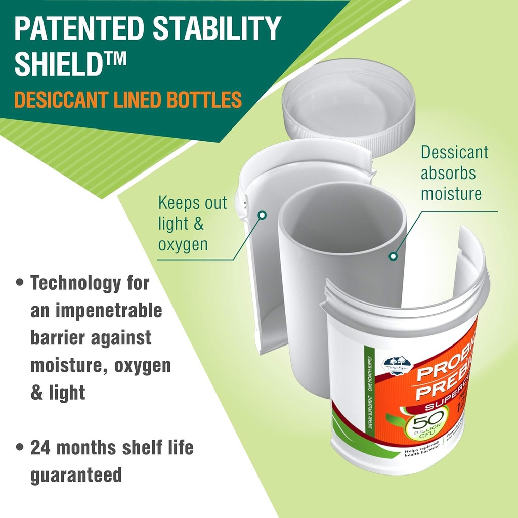 50 Billion CFU Prebiotic and Probiotic Supplement for Women and Men, 12 Strains for Daily Immune Support and Digestive Health, 30 Veggie Capsules, Non Refrigerated High Potency Probiotics 6