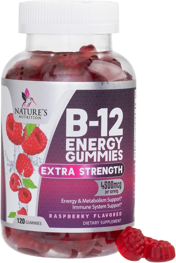 B-12 Vitamin Energy Gummies 4500mcg - Extra Strength B12 Gummy Chewables for Energy Metabolism & Immune Support - Dietary Supplement for Women, Men, & Kids - Non-GMO, Vegan, Berry Flavor - 120 Count 2