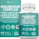 Magnesium Complex Supplement, Clycinate 141mg Oxide 228mg Malate 58.5mg Citrate 62.4mg with Orotate Glycina Taurate Chloride Aspartate Gluconate Vitamin B, Max Absorption, Gluten-Free, Non-GMO 6