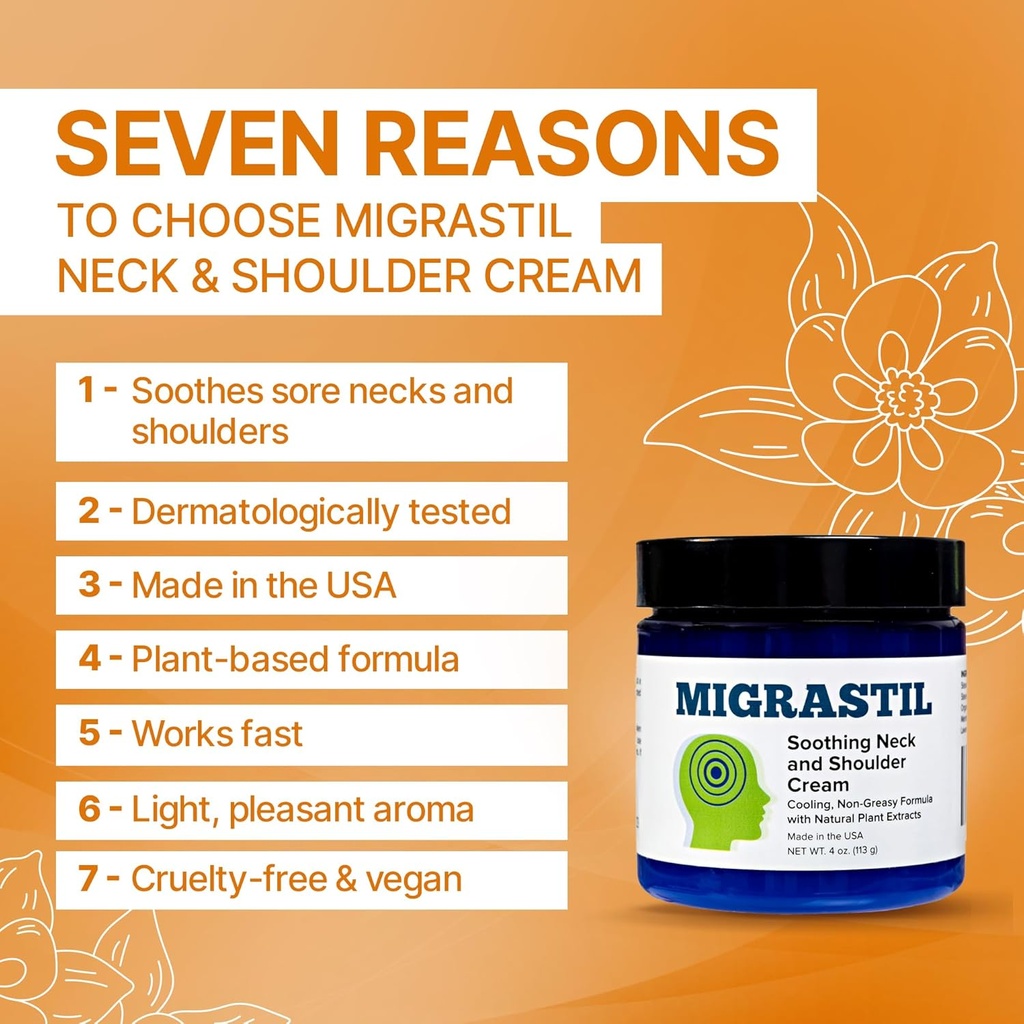 Basic Vigor Migrastil Soothing Neck & Shoulder Cream - Fast-Acting & Powerful - Non-Greasy Topical Cream (4 oz.) Made in The USA 3