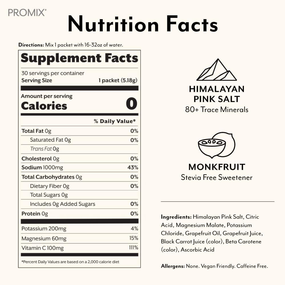 ProMix Nutrition Electrolytes Powder Hydration Packets | Himalayan Pink Salt, Magnesium, Potassium, Vitamin C | Sugar Free - 30 Count 3