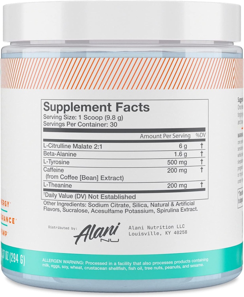 Alani Nu Pre Workout Powder Island Crush, Amino Energy Boost, Endurance Supplement, Sugar Free, 200mg Caffeine, L-Theanine, Beta-Alanine, L-Citrulline, 30 Servings 3