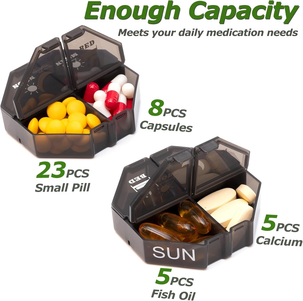 Weekly Pill Organizer 4 Times a Day, Large Pill Box 7 Day Daily Pill Case with 28 Extra Large Compartments Portable Travel Pill Container Big Medicine Organizer for Supplement Vitamin (Black) 3