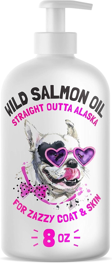 Wild Alaskan Salmon Oil for Dogs & Cats - Pure Fish Omega 3 6 9 Liquid EPA DHA Fatty Acids - Skin & Coat Supplement - Supports Joint Function, Brain, Eye, Immune & Heart Health - Made in USA 8 oz 2