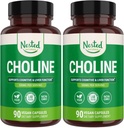 Nested Naturals Choline Bitartrate 500mg - High Potency Choline Supplements - Supports Maternal & Fetal Health During Pregnancy* - 100% Vegan & Non-GMO - 2-Pack (180 Vegan Capsules) 2