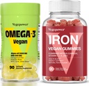 Vegan Iron Gummies + Vegan Omega-3 | Iron Supplement Support Blood Healthy & Daily Energy for Adults & Kids | Algae Omega-3 DHA Supplements for Brain, Heart Eyes Health- 90 Count 2